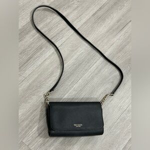 KATE SPADE Black Leather Crossbody Bag with gold chain